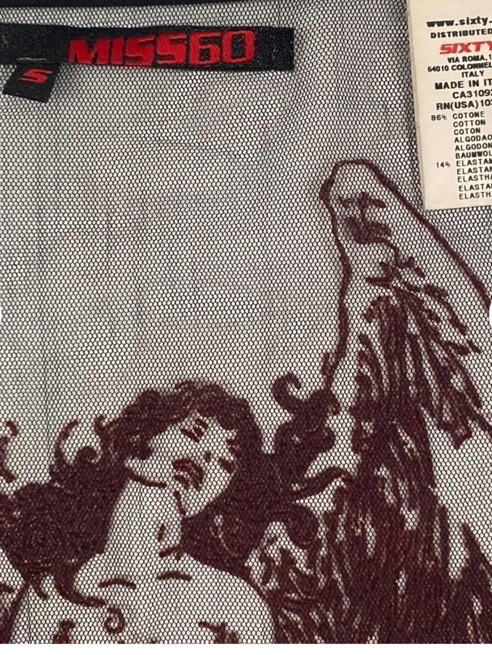 RARE Y2K Miss Sixty Fallen Angel Mesh Long Sleeve Top - Picture 8 of 9